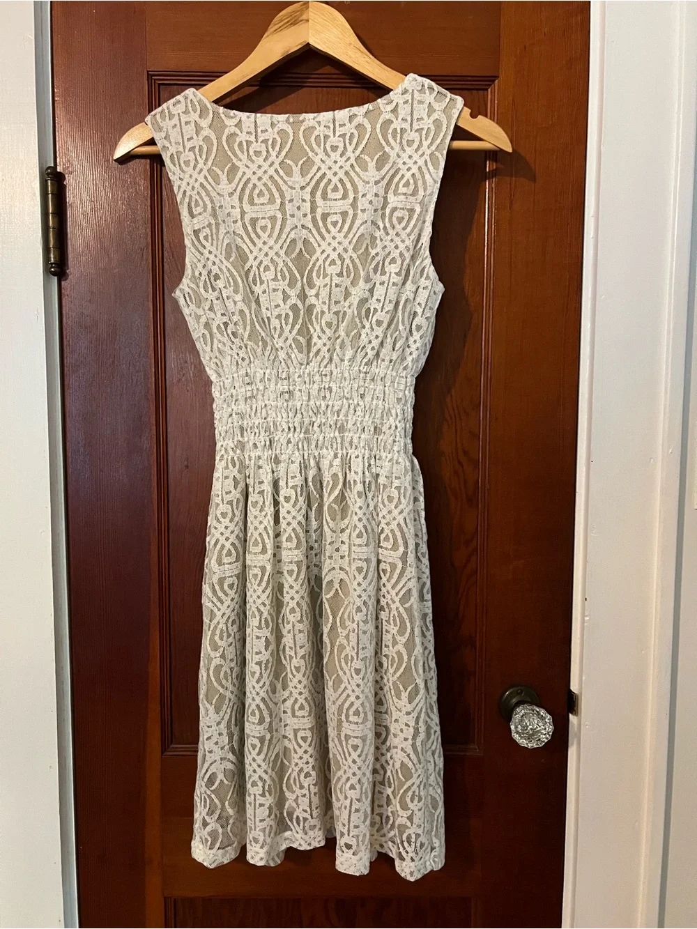 Altar’d State Cream Lace Boho Dress XS Gold Fleck Sleeveless Fit & Flare